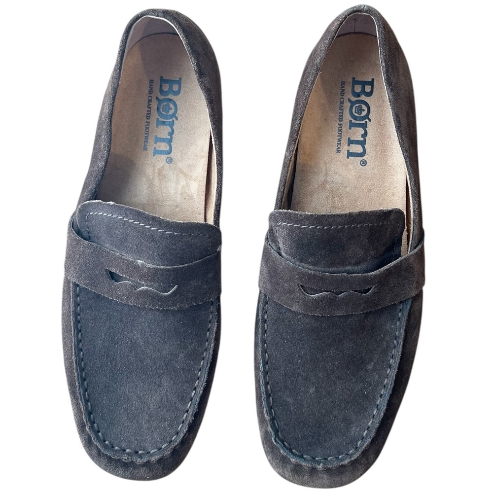 Born Suede Penny Loafers Womens 8.5M Dark‎ Brown Comfort Slip On Leather Flats